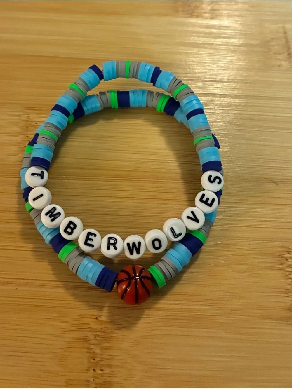 Timberwolves Basketball Beaded Bracelet Set- Blue, Gray & Green